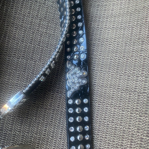 Lot of 2 Women’s L Rhinestone Black bling belts concert punk rocker buckle nice - Picture 5 of 10